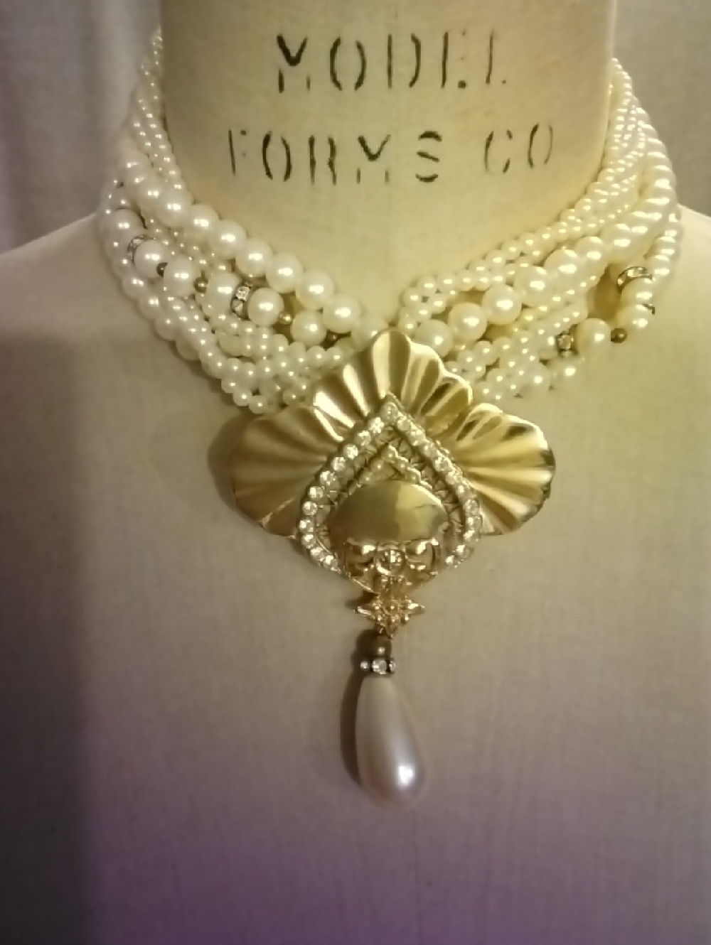 Vintage CAROL DAUPLAISE  Art Deco Rhinestone Pearl Necklace